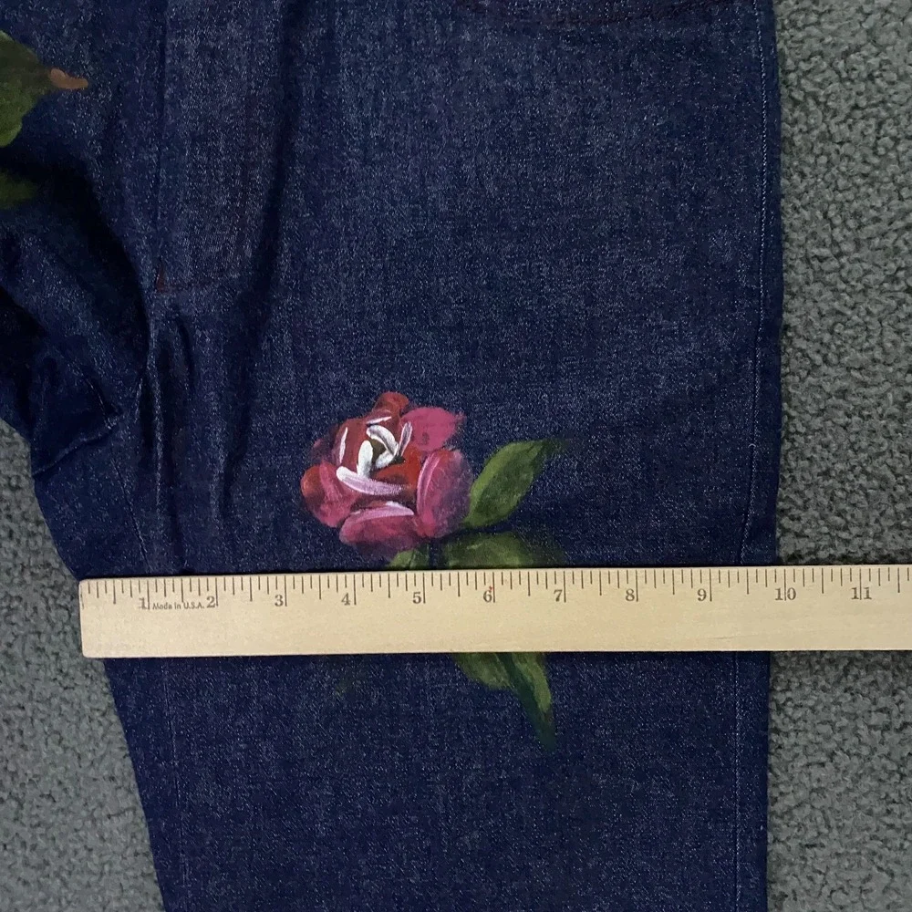 Vintage Y2K Mandalay Jeans size 4 Flare Bootcut Hand Painted Flowers Boho NEW - Picture 10 of 12